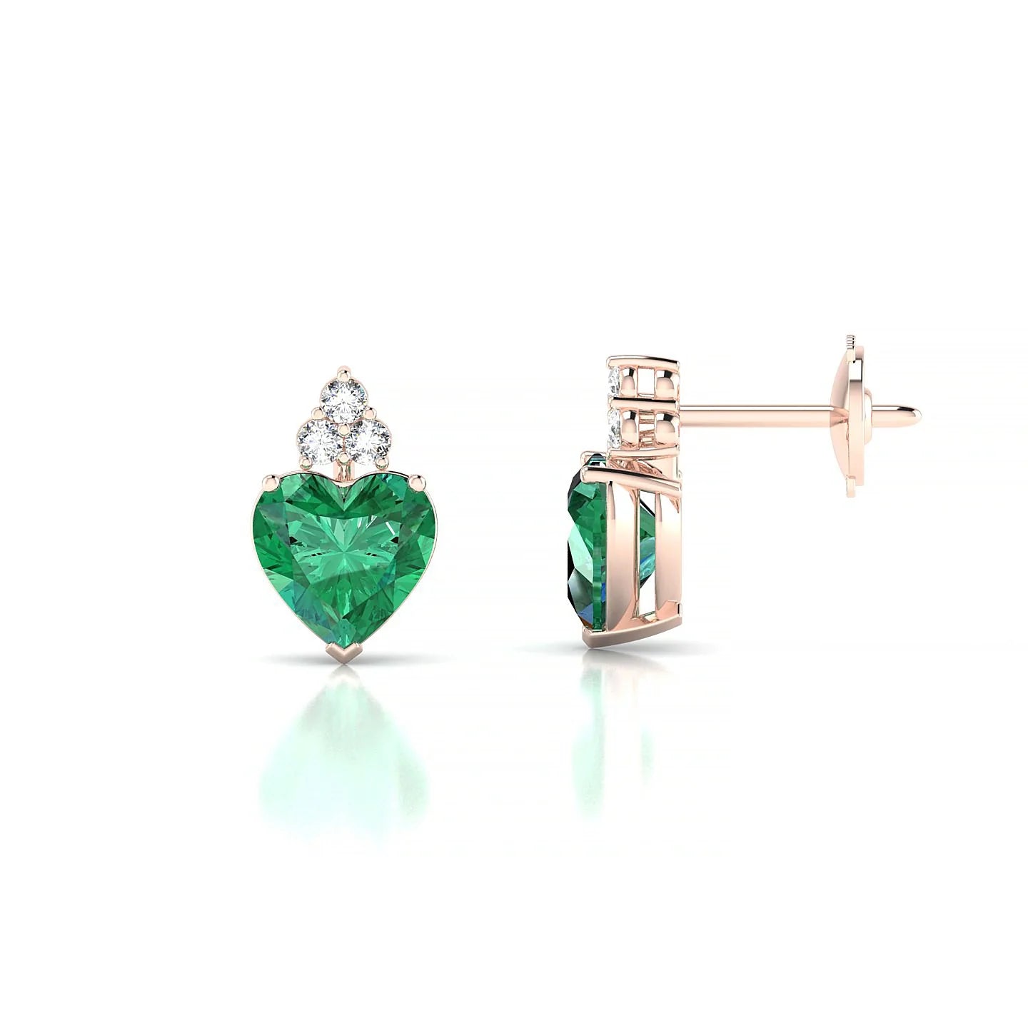 Mirage | 18k Rose Gold 5.5 mm Heart Emerald Earrings