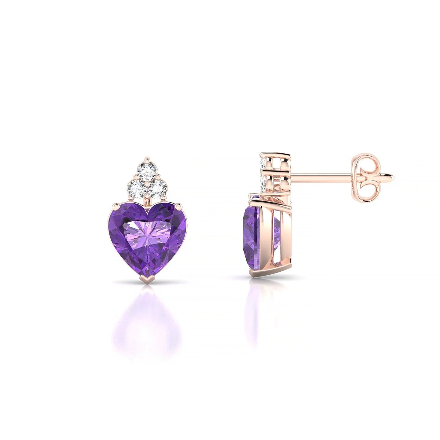 Mirage | 18k Rose Gold 6 mm Heart Amethyst Earrings