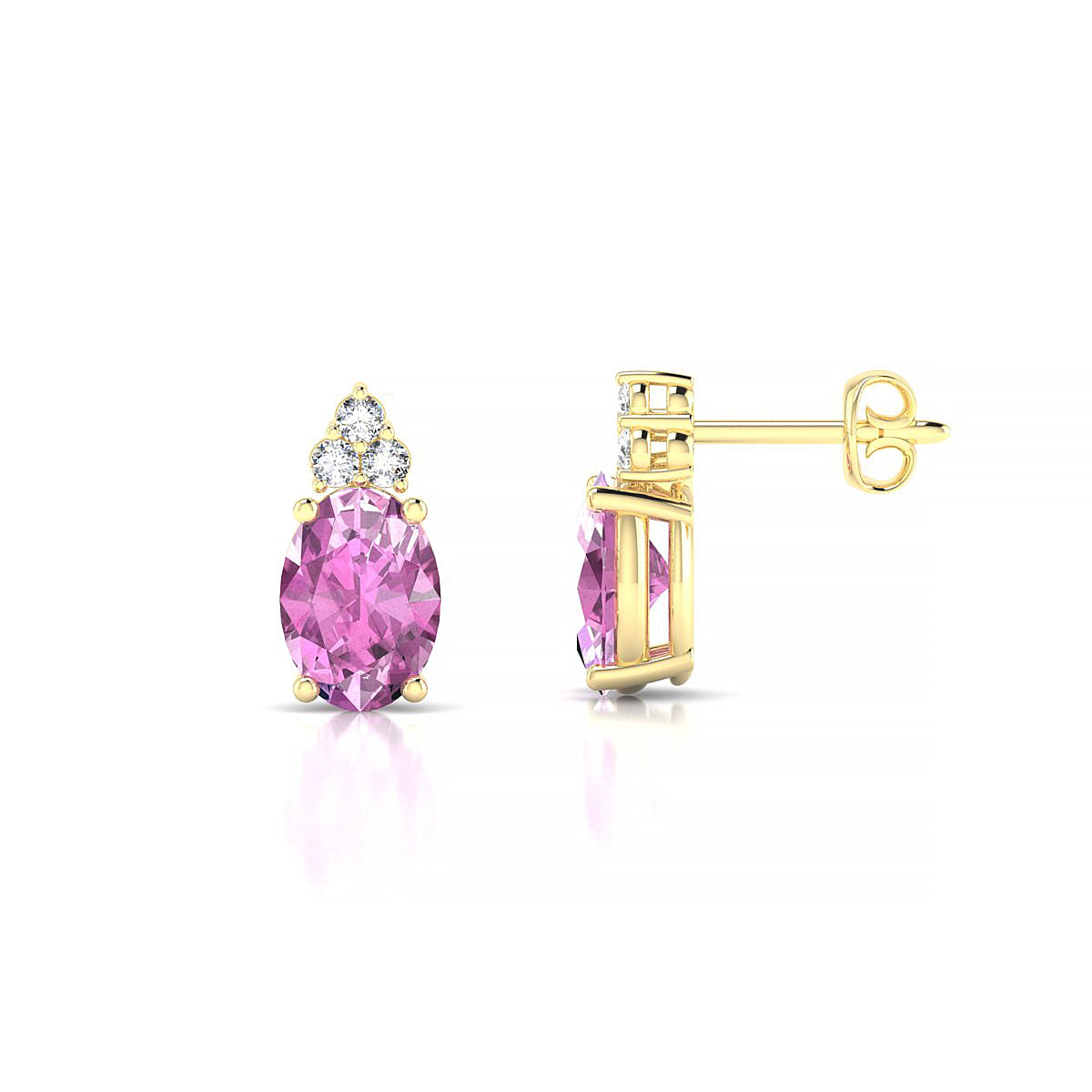 Mirage | 18k Yellow Gold 7 x 5 mm Oval Pink Sapphire Earrings
