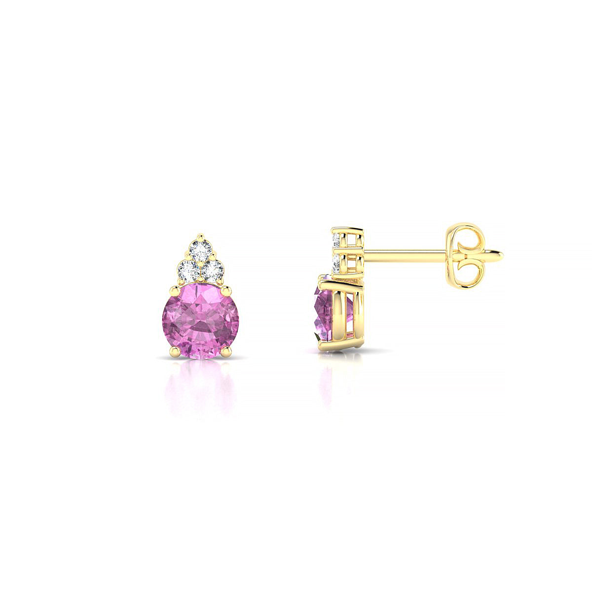 Mirage | 18k Yellow Gold 4.5 mm Round Pink Sapphire Earrings