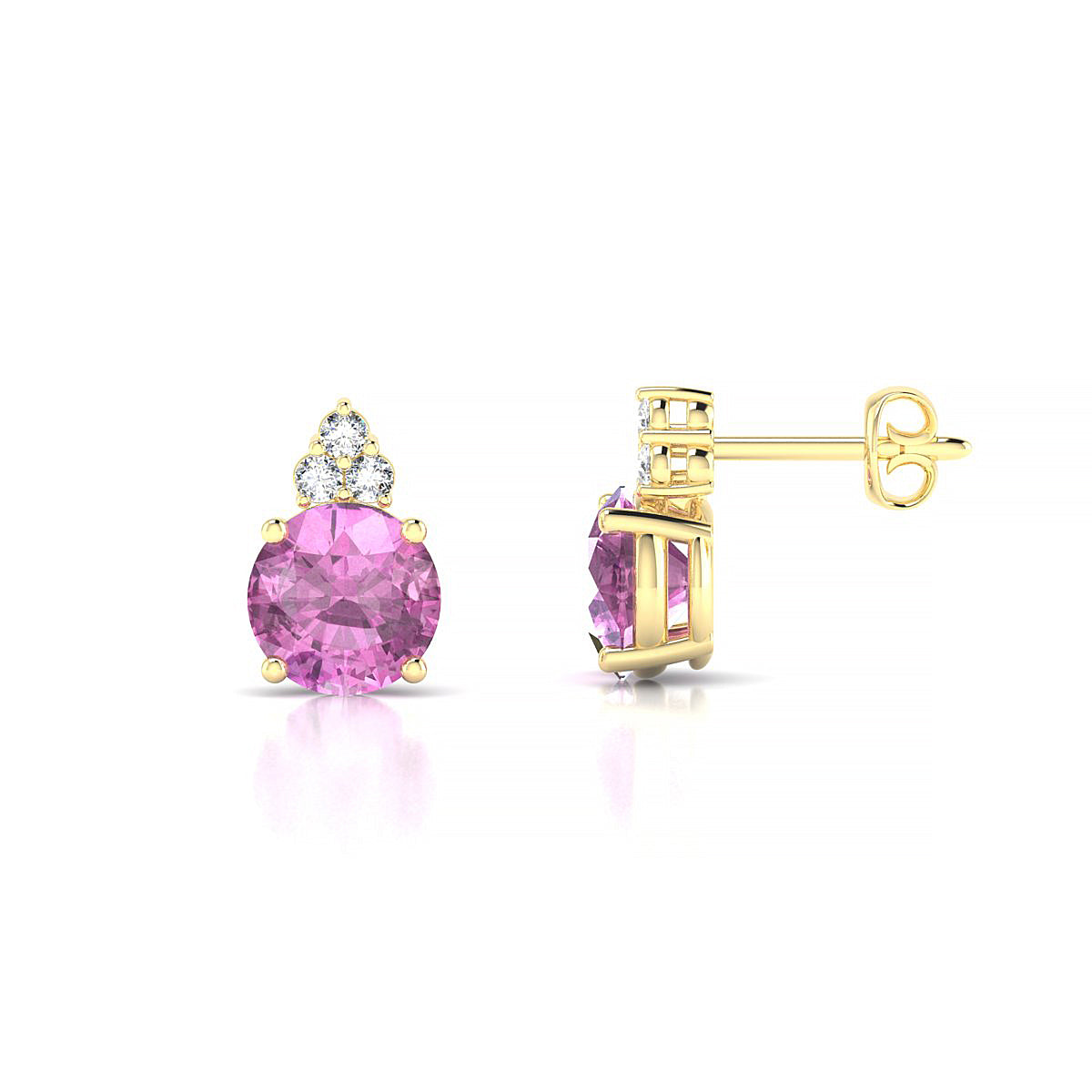 Mirage | 18k Yellow Gold 6 mm Round Pink Sapphire Earrings