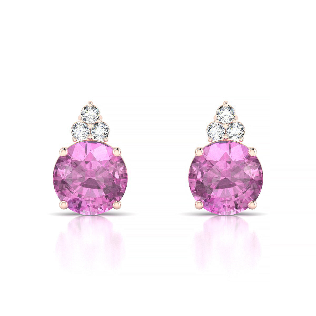 Mirage | 18k Rose Gold 8 mm Round Pink Sapphire Earrings