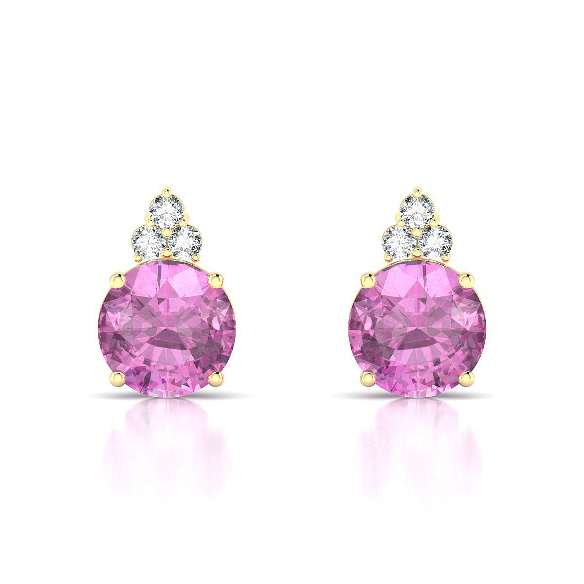 Mirage | 18k Yellow Gold 8 mm Round Pink Sapphire Earrings