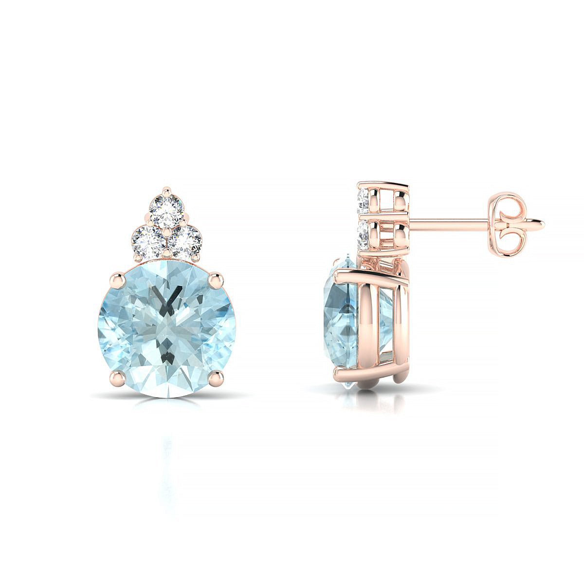 Mirage | 18k Rose Gold 8 mm Round Aquamarine Earrings