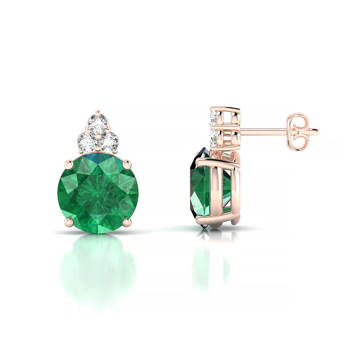 Mirage | 18k Rose Gold 8 mm Round Emerald Earrings