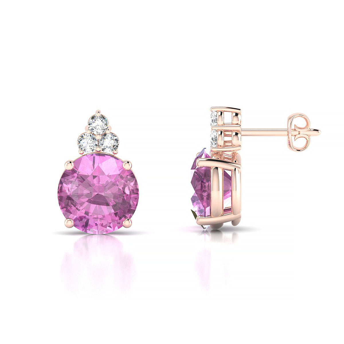 Mirage | 18k Rose Gold 8 mm Round Pink Sapphire Earrings