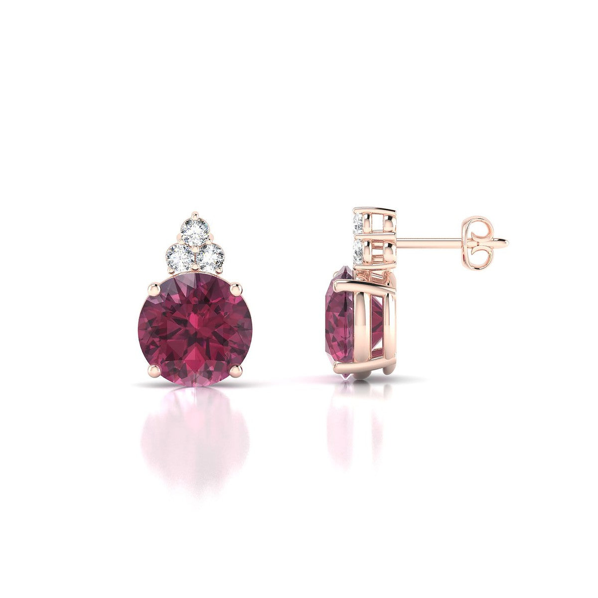 Mirage | 18k Rose Gold 8 mm Round Rhodolite Earrings