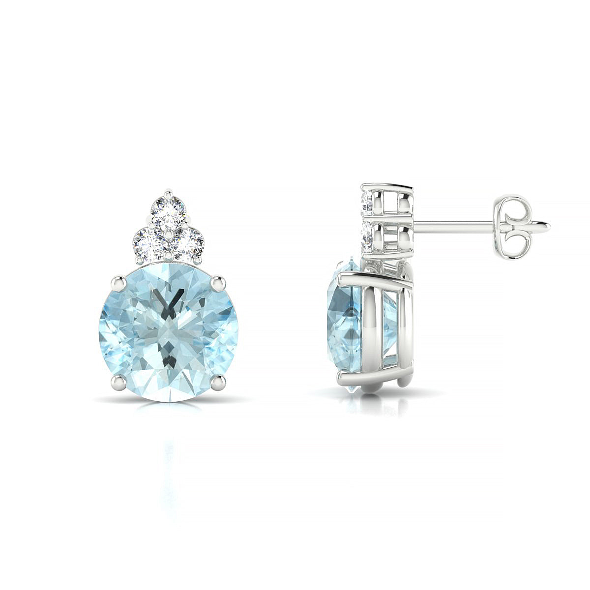 Mirage | 18k White Gold 8 mm Round Aquamarine Earrings