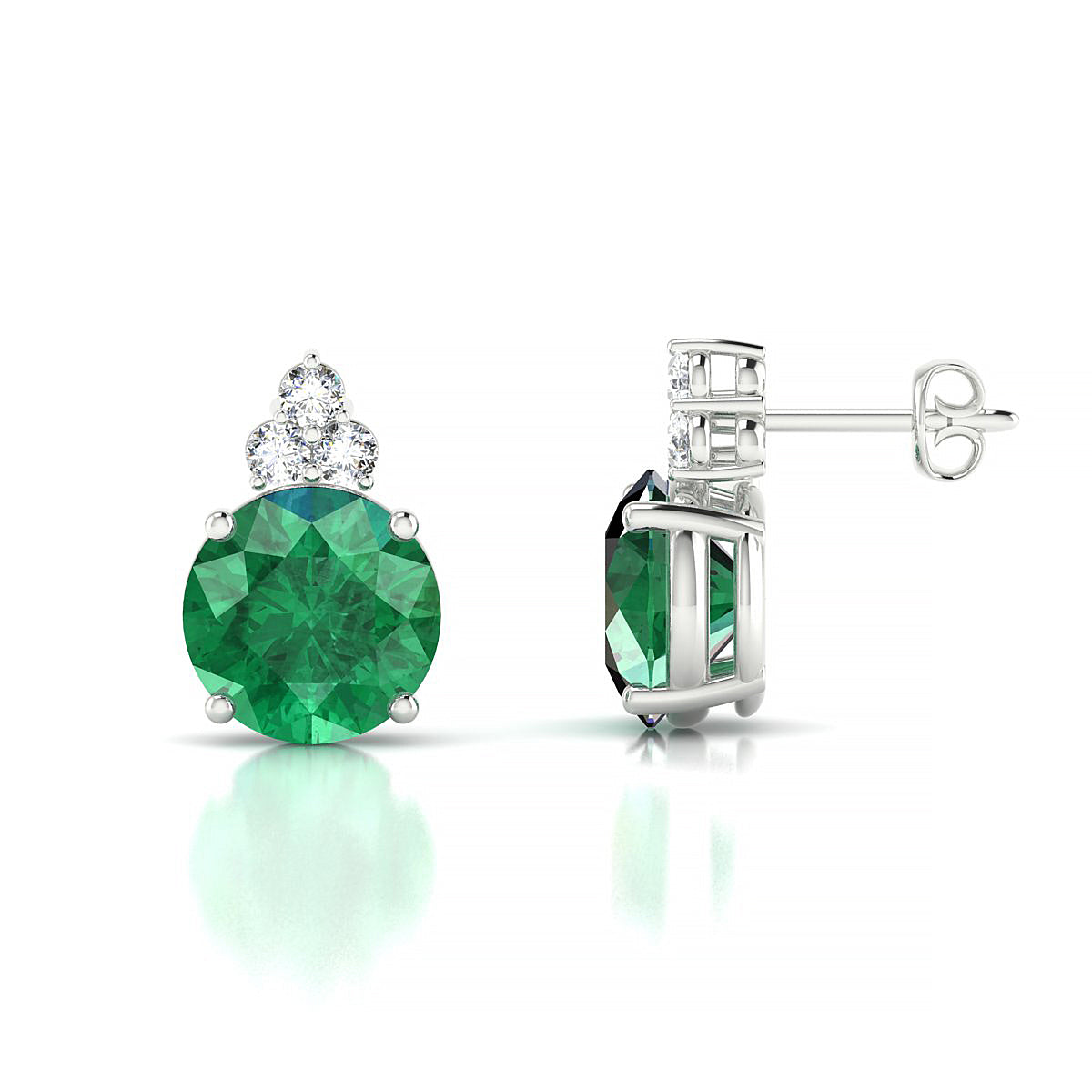 Mirage | 18k White Gold 8 mm Round Emerald Earrings