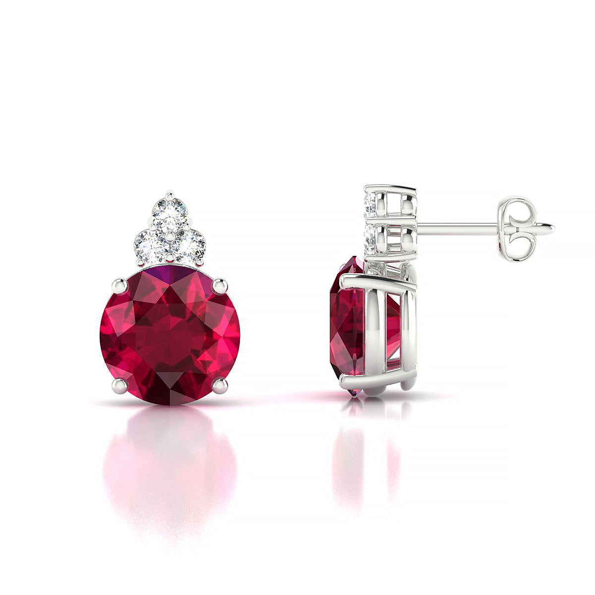 Mirage | 18k White Gold 8 mm Round Ruby Earrings