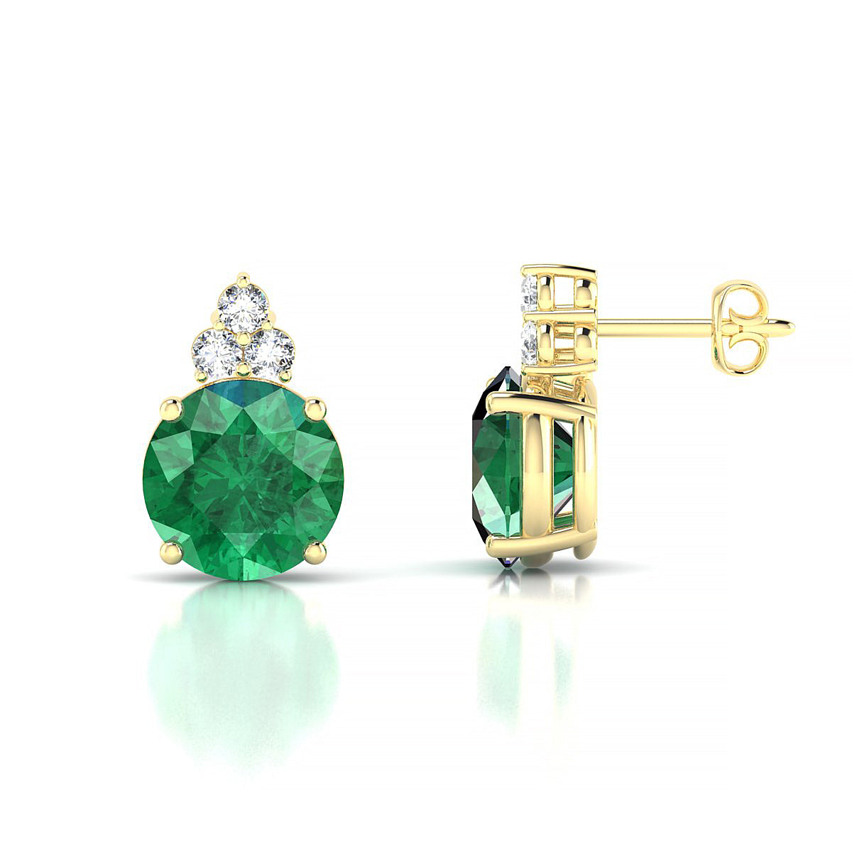 Mirage | 18k Yellow Gold 8 mm Round Emerald Earrings