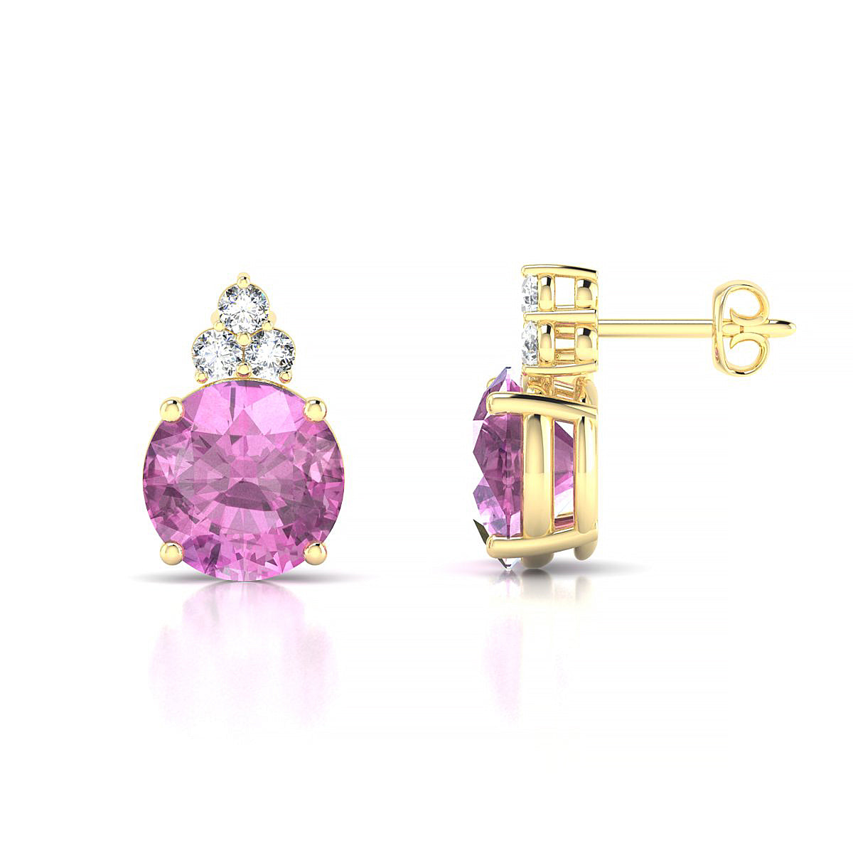 Mirage | 18k Yellow Gold 8 mm Round Pink Sapphire Earrings