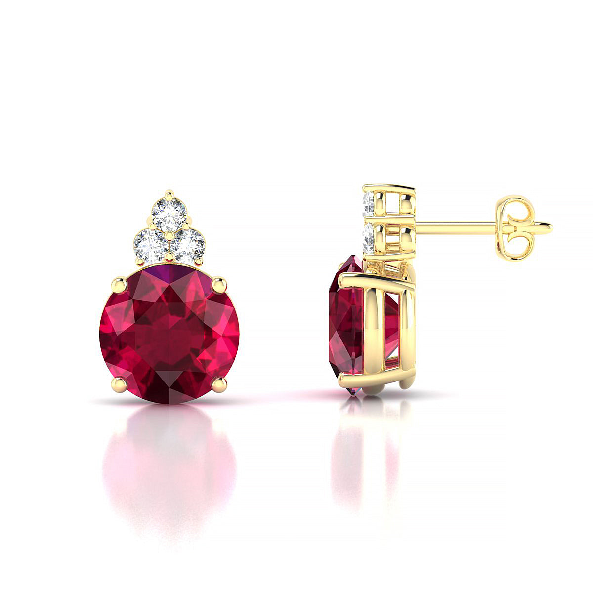 Mirage | 18k Yellow Gold 8 mm Round Ruby Earrings