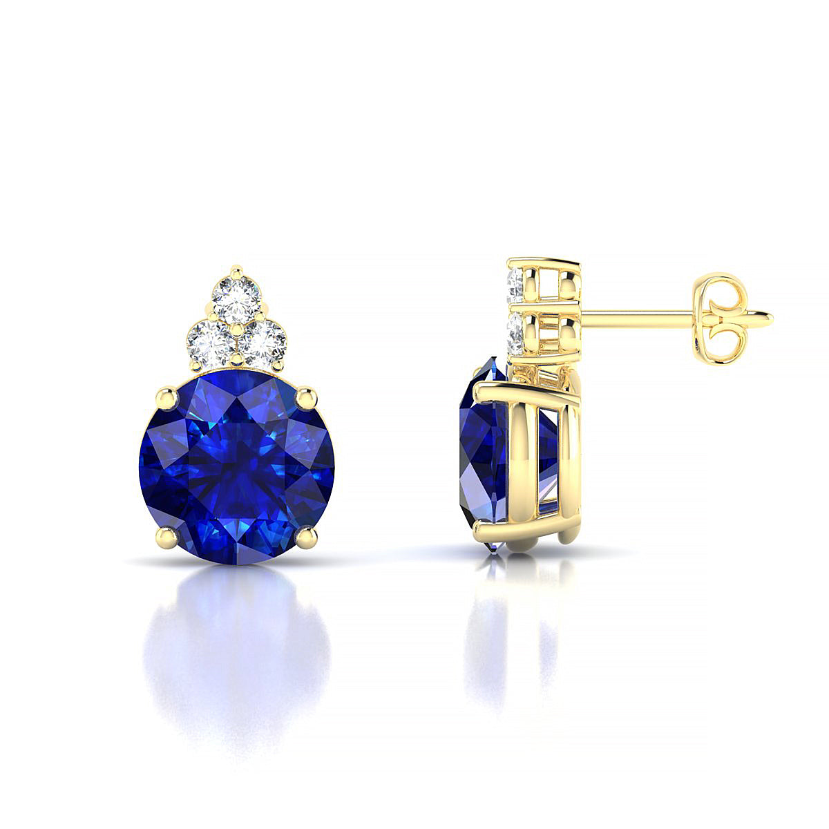 Mirage | 18k Yellow Gold 8 mm Round Sapphire Earrings