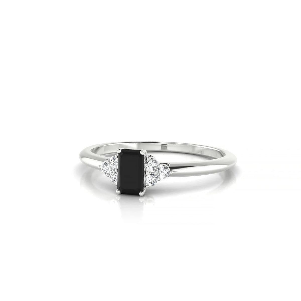 Mirage | 18k White Gold 5 x 3 mm Emerald Black Diamond Ring