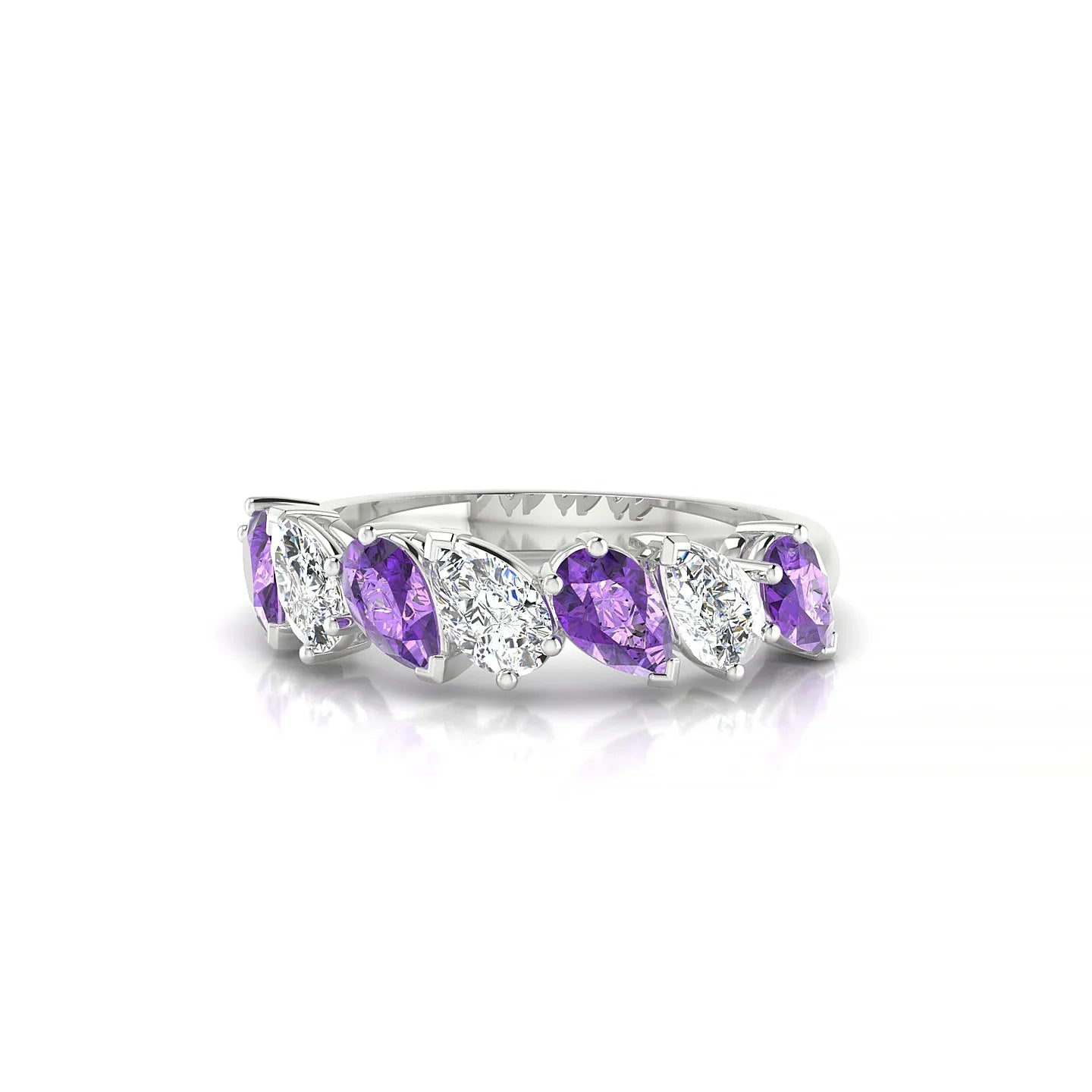 Mist | 18k White Gold 5 x 3 mm Pear Amethyst & Diamond Ring