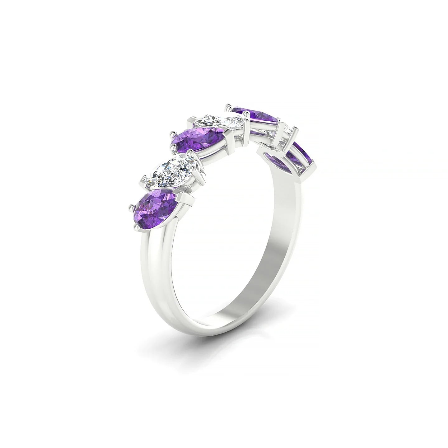 Mist | 18k White Gold 5 x 3 mm Pear Amethyst & Diamond Ring