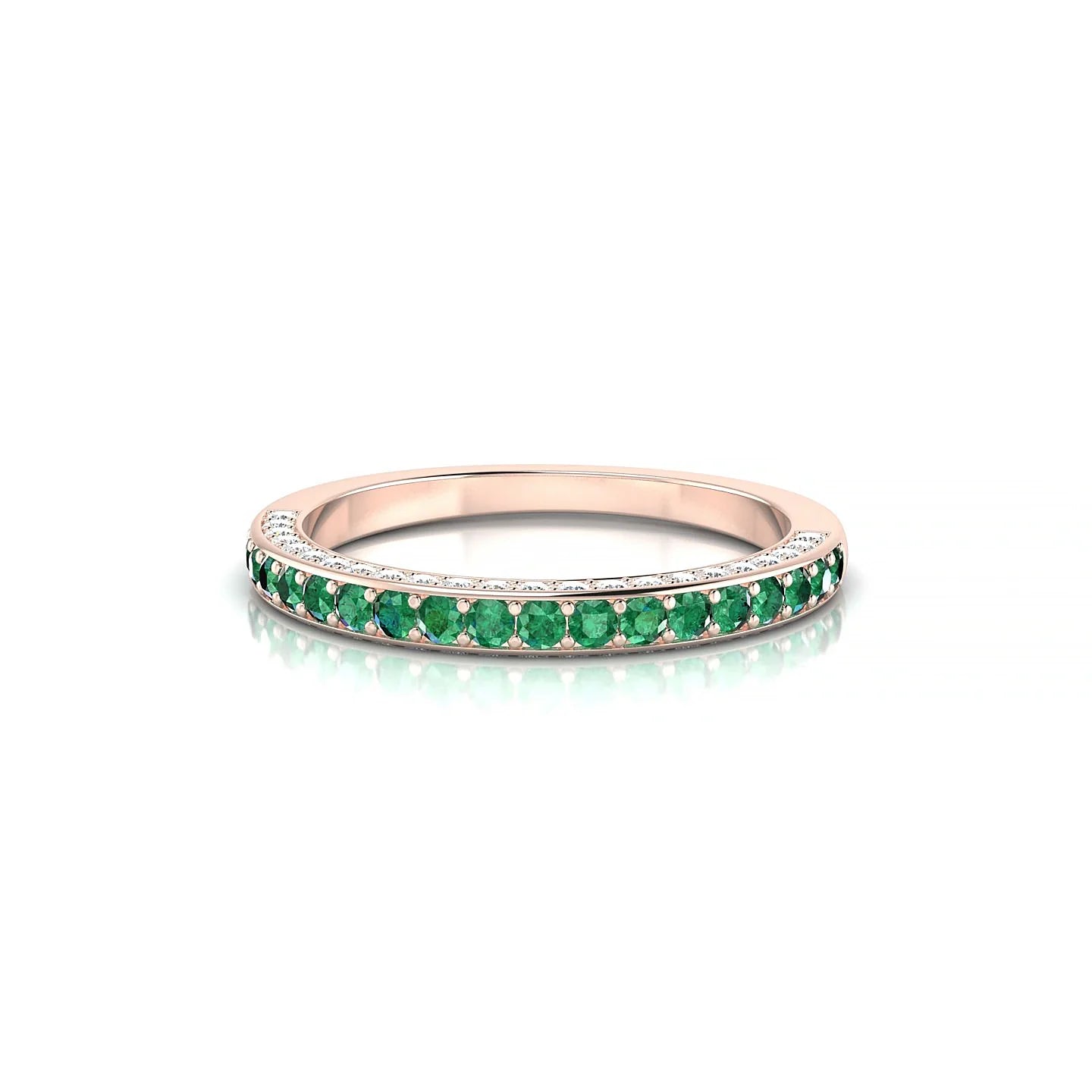 Muse | 18k Rose Gold 1.5 mm Round Emerald & Diamond Ring
