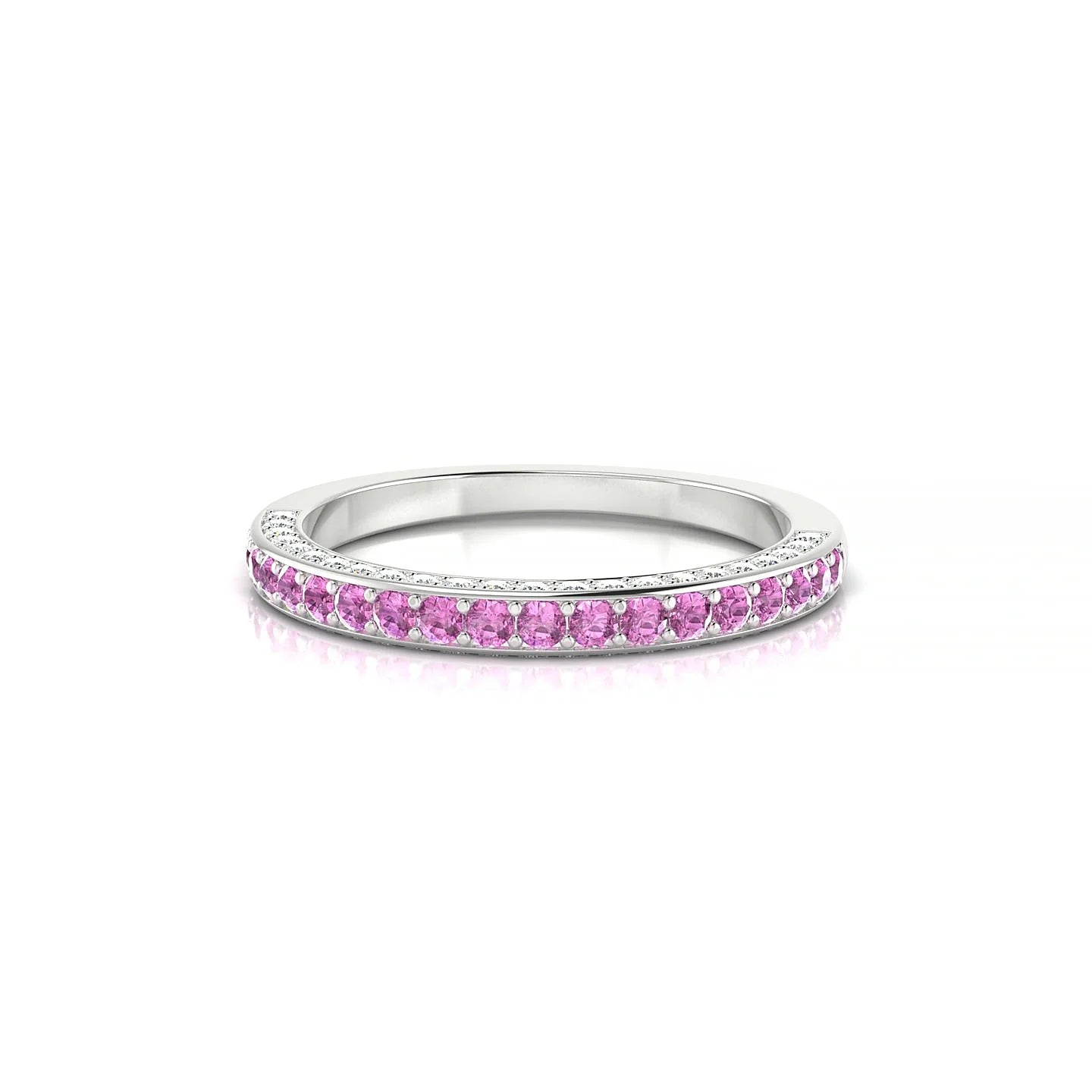 Muse | 18k White Gold 1.5 mm Round Pink Sapphire & Diamond Ring