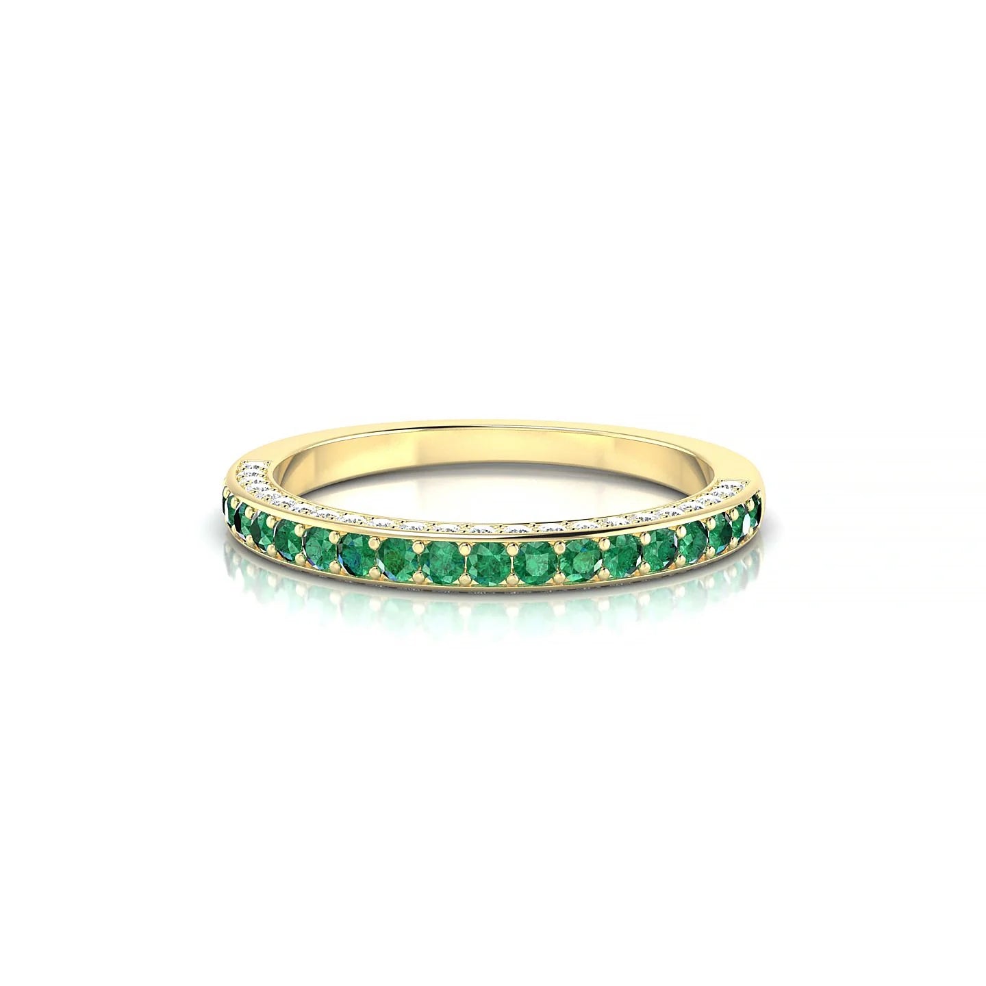 Muse | 18k Yellow Gold 1.5 mm Round Emerald & Diamond Ring