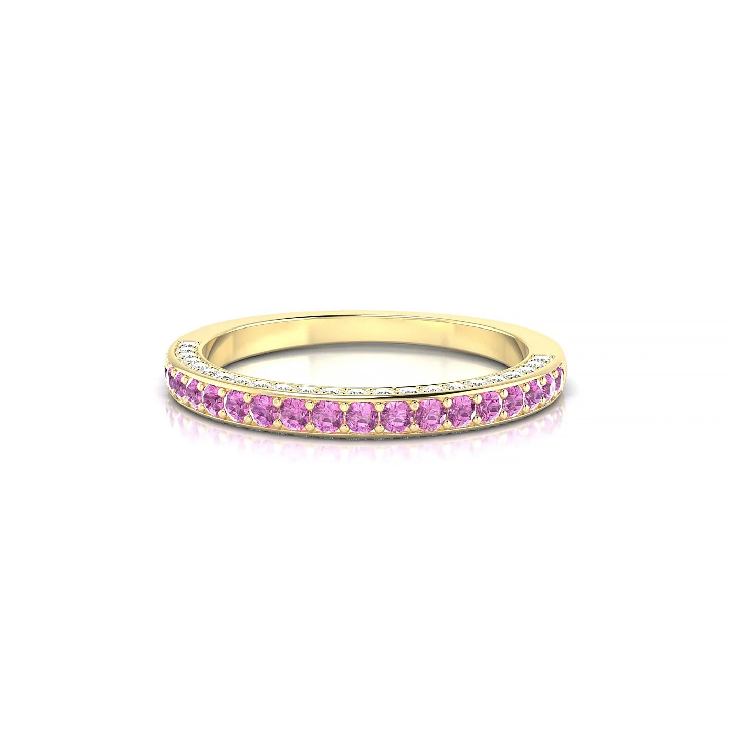 Muse | 18k Yellow Gold 1.5 mm Round Pink Sapphire & Diamond Ring