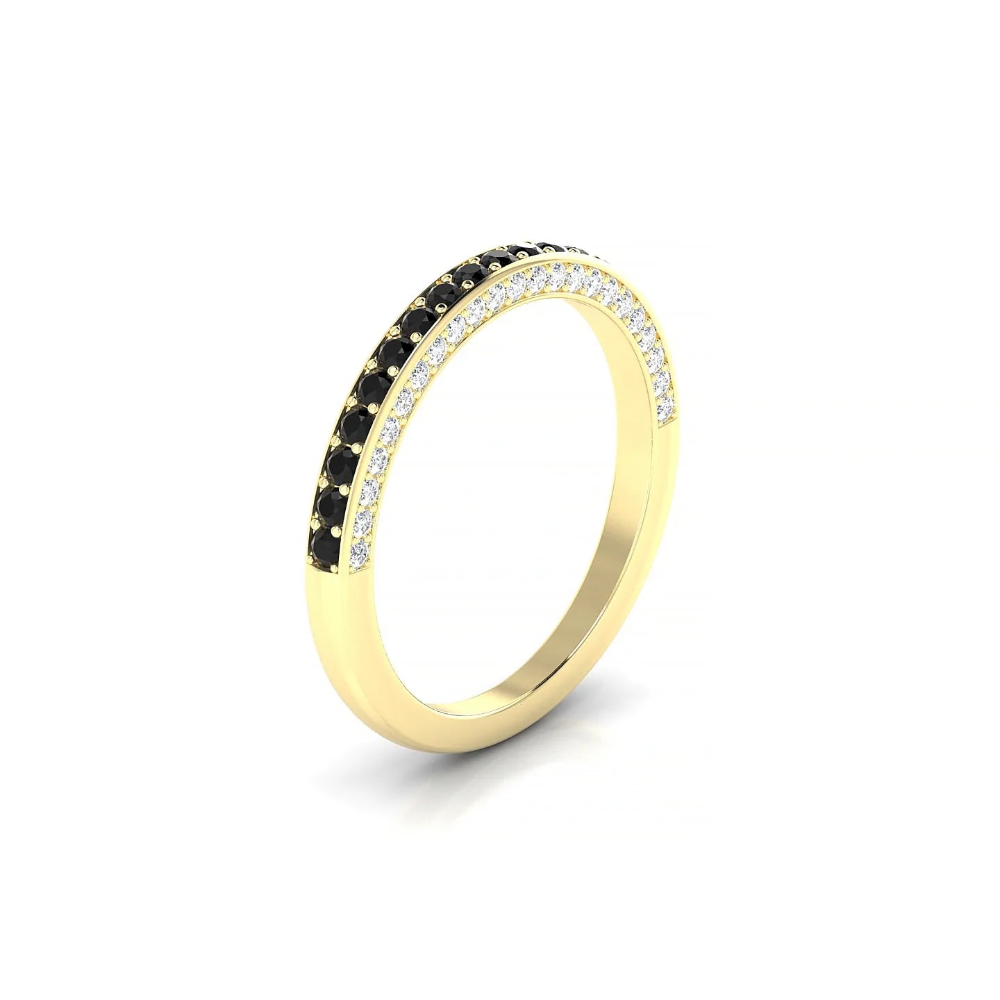 Muse | 18k Yellow Gold 1.5 mm Round Black Diamond & Diamond Ring