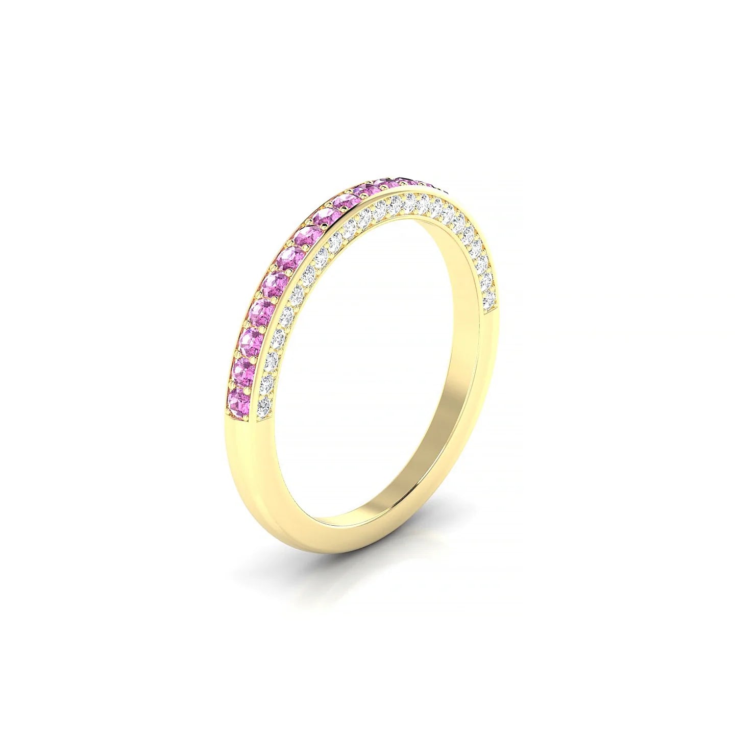 Muse | 18k Yellow Gold 1.5 mm Round Pink Sapphire & Diamond Ring