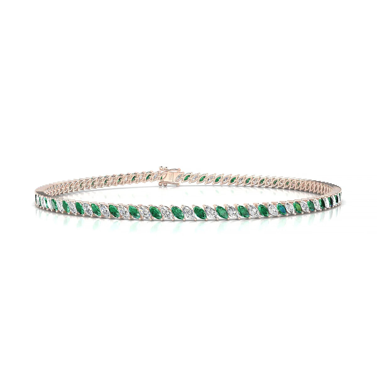 Nile 1-1 | 18k Rose Gold 3 x 1.5 mm Marquise Natural Emerald Tennis Bracelet