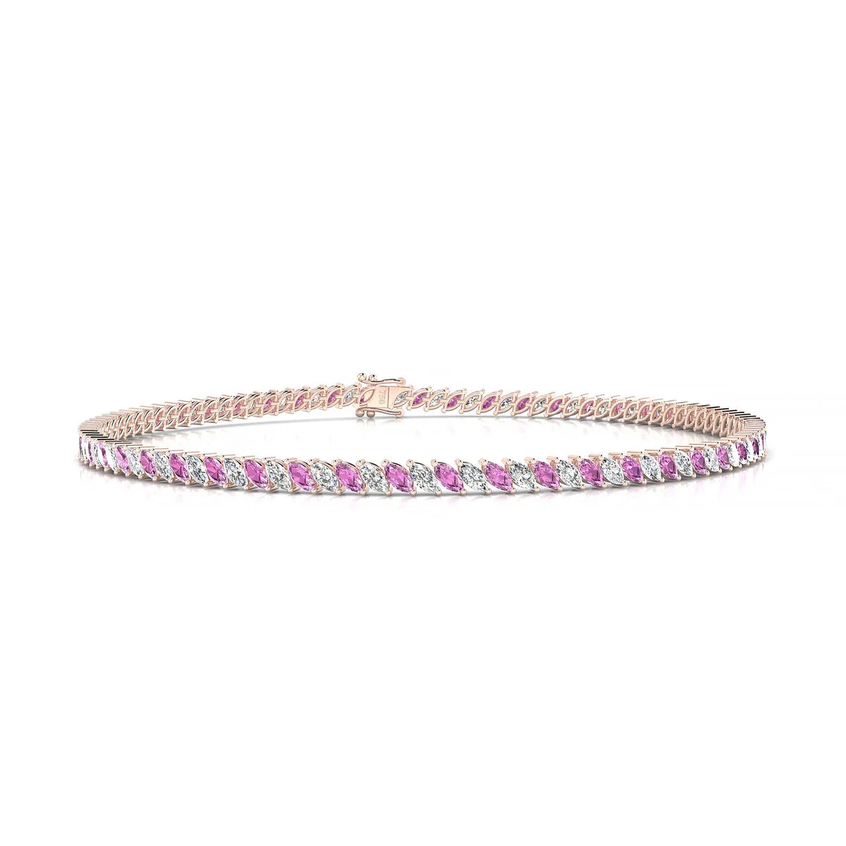 Nile 1-1 | 18k Rose Gold 3 x 1.5 mm Marquise Natural Pink Sapphire Tennis Bracelet