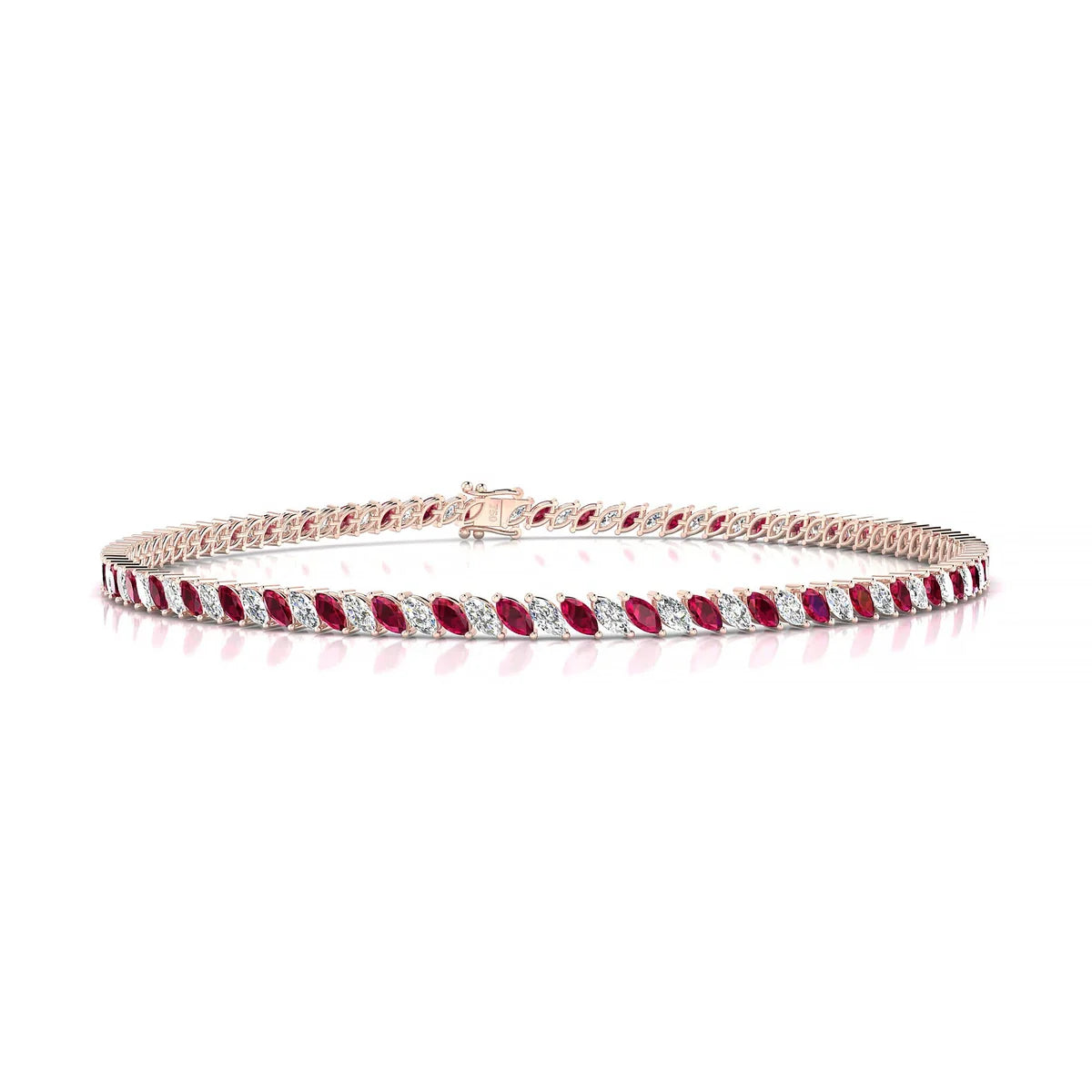 Nile 1-1 | 18k Rose Gold 3 x 1.5 mm Marquise Natural Ruby Tennis Bracelet