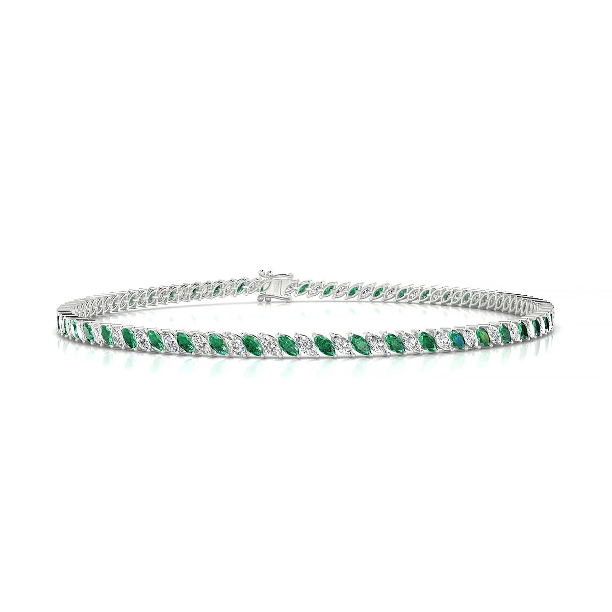 Nile 1-1 | 18k White Gold 3 x 1.5 mm Marquise Natural Emerald Tennis Bracelet