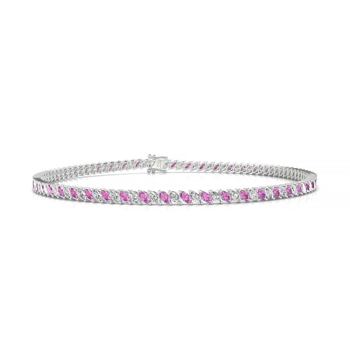 Nile 1-1 | 18k White Gold 3 x 1.5 mm Marquise Natural Pink Sapphire Tennis Bracelet