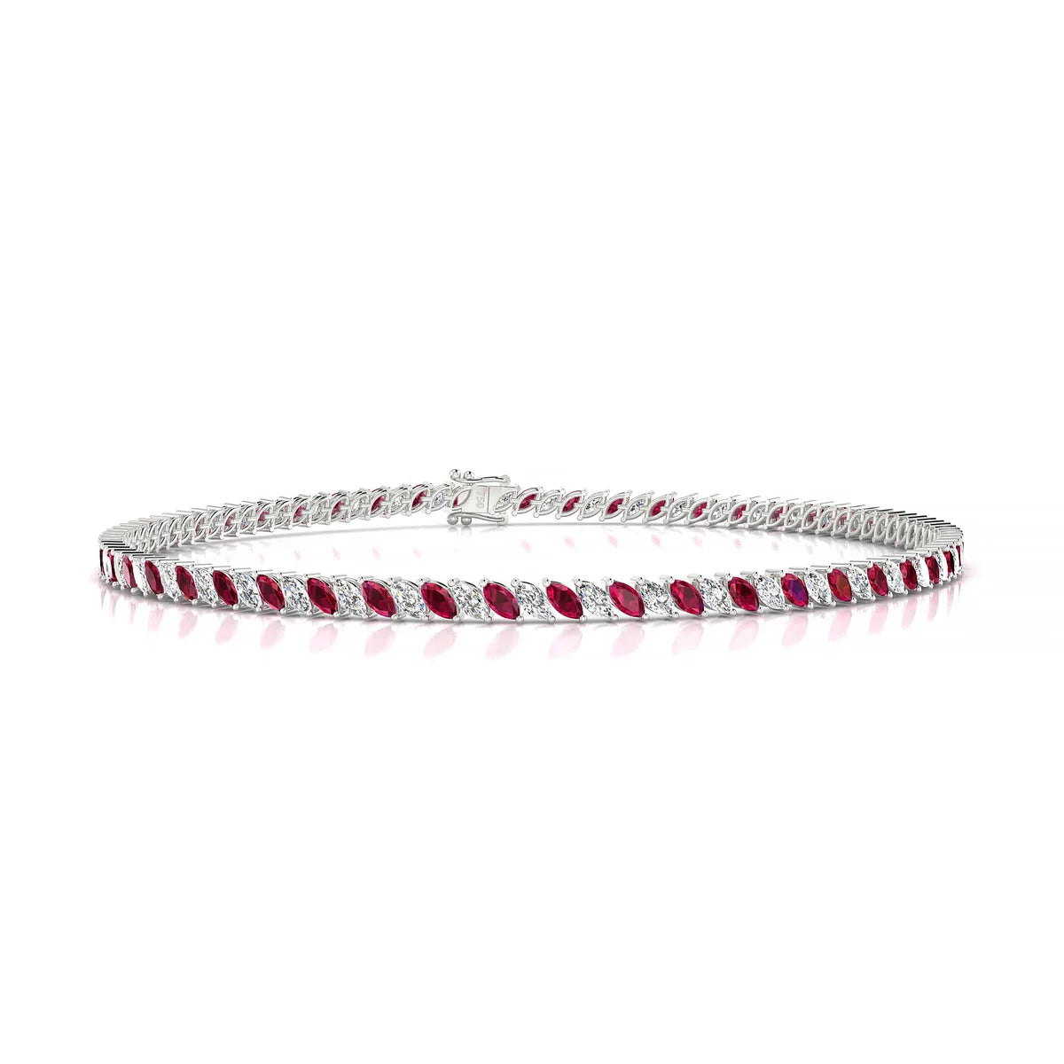 Nile 1-1 | 18k White Gold 3 x 1.5 mm Marquise Natural Ruby Tennis Bracelet