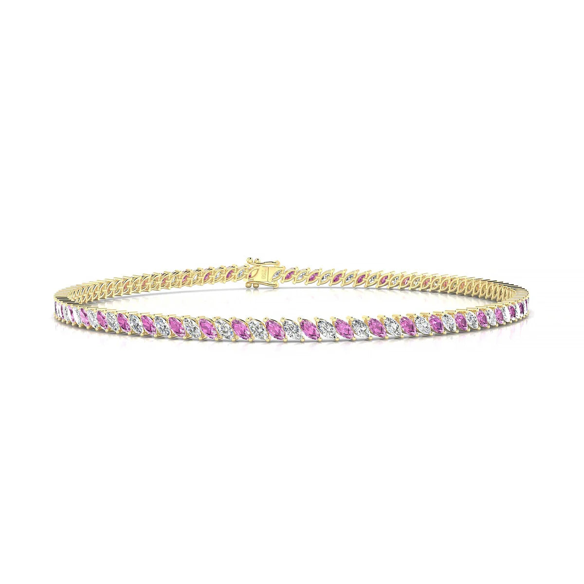 Nile 1-1 | 18k Yellow Gold 3 x 1.5 mm Marquise Natural Pink Sapphire Tennis Bracelet