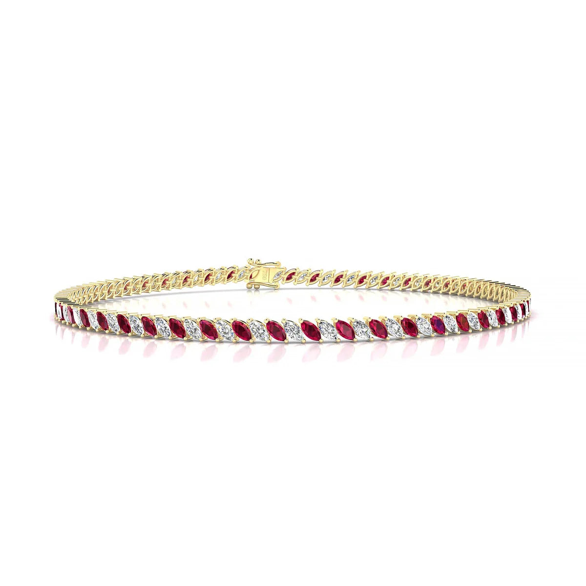 Nile 1-1 | 18k Yellow Gold 3 x 1.5 mm Marquise Natural Ruby Tennis Bracelet