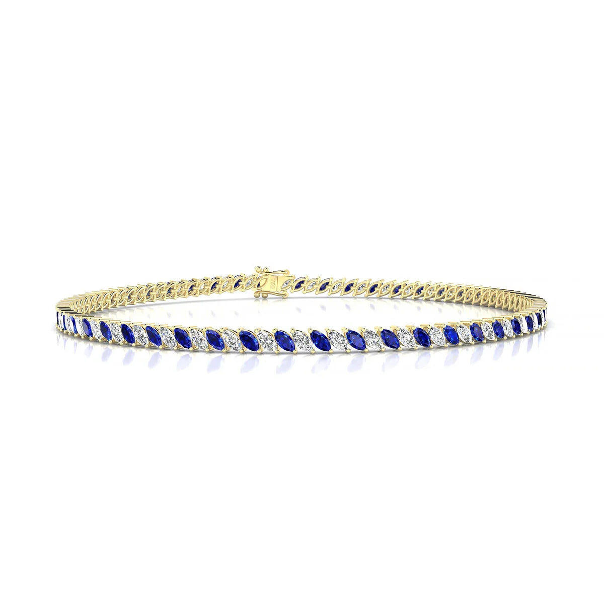 Nile 1-1 | 18k Yellow Gold 3 x 1.5 mm Marquise Natural Sapphire Tennis Bracelet
