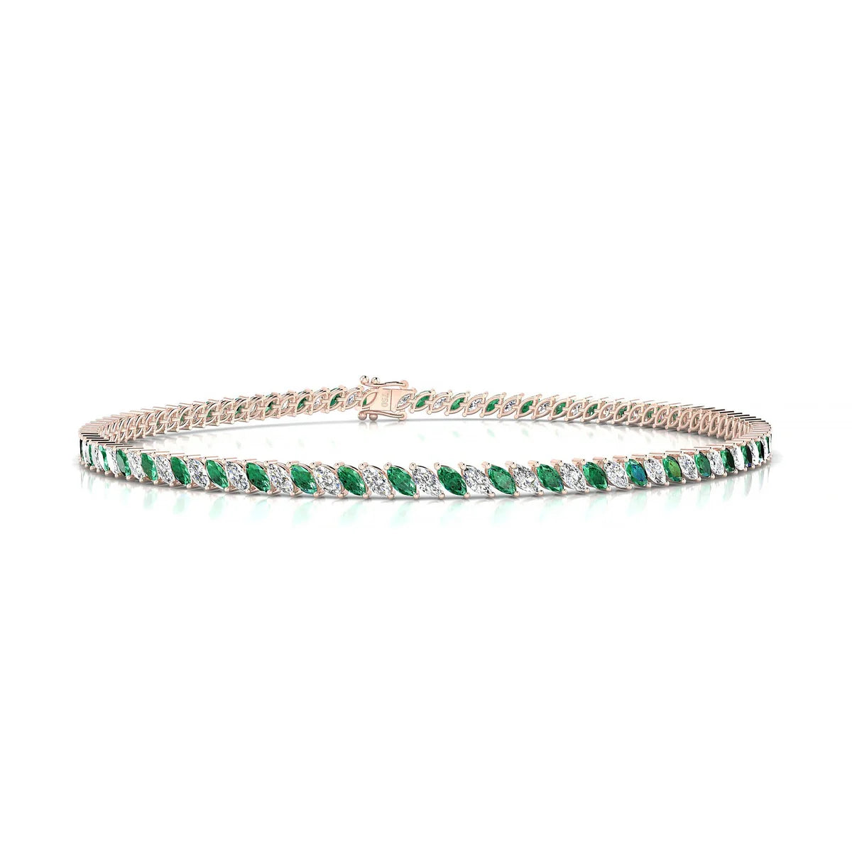 Nile 1-1 | 18k Rose Gold 3 x 1.5 mm Marquise Natural Emerald Tennis Bracelet