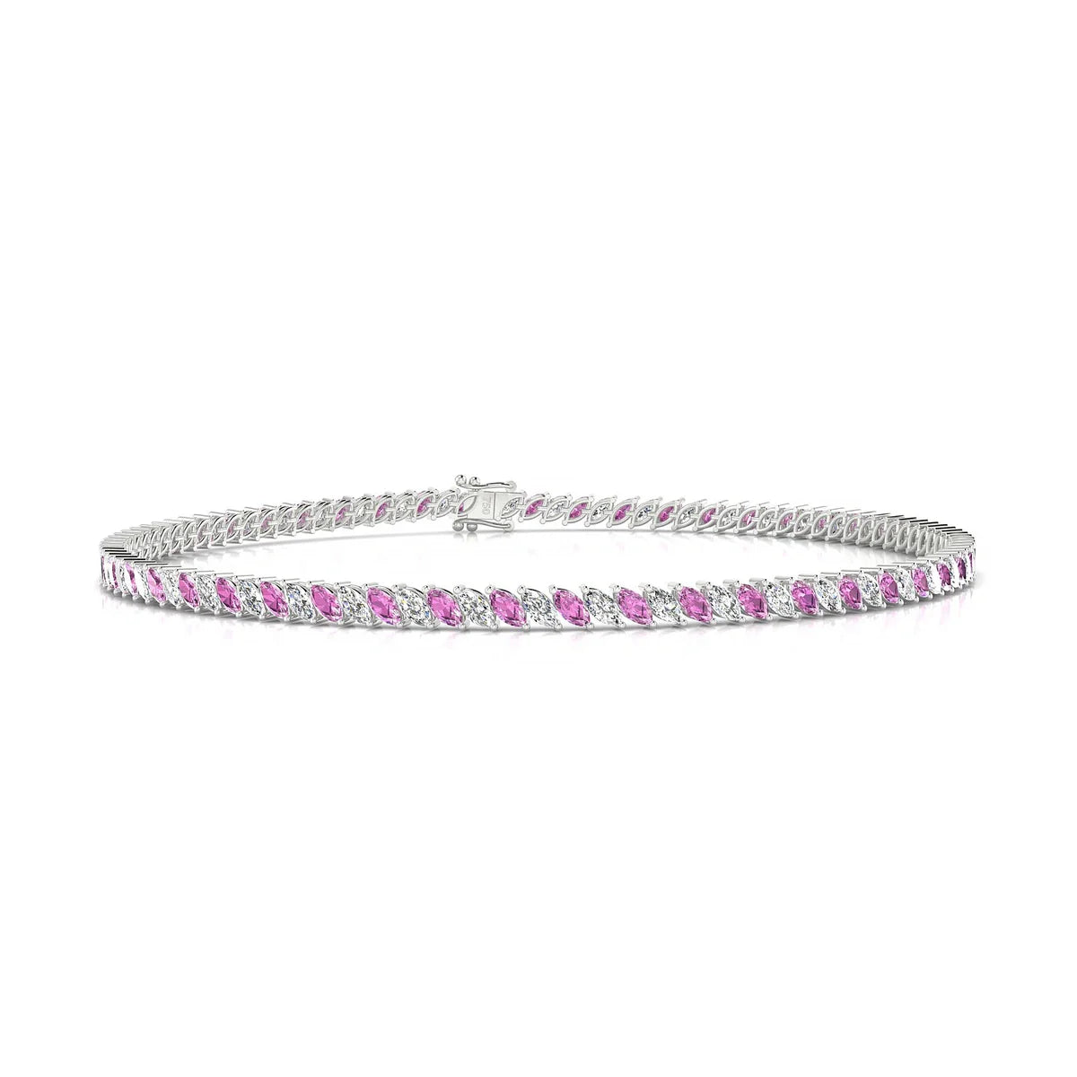 Nile 1-1 | 18k White Gold 3 x 1.5 mm Marquise Natural Pink Sapphire Tennis Bracelet