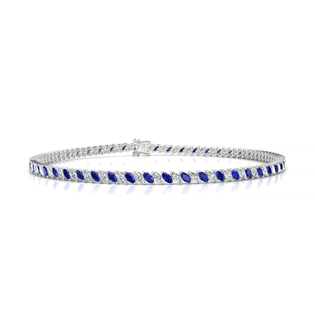 Nile 1-1 | 18k White Gold 3 x 1.5 mm Marquise Natural Sapphire Tennis Bracelet