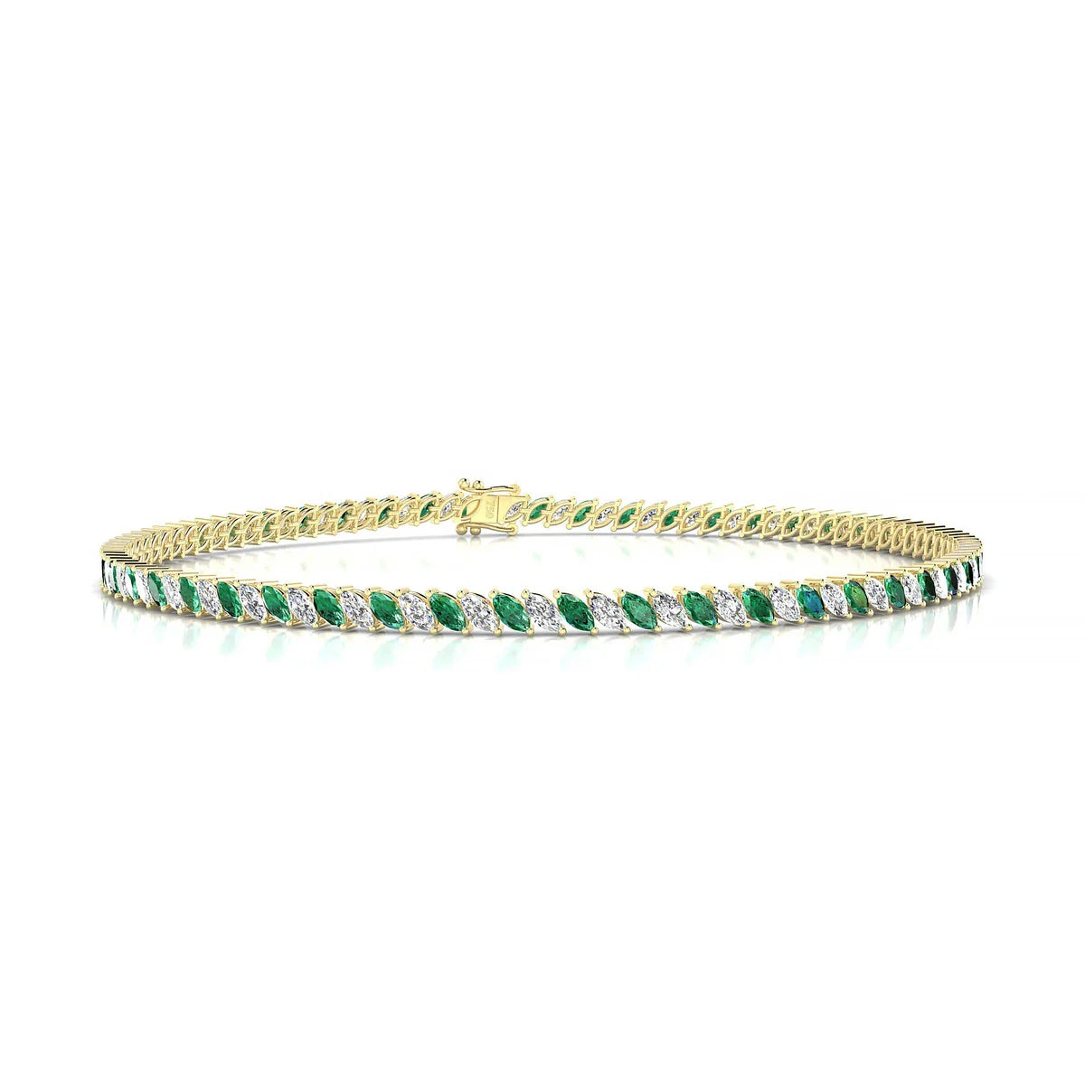 Nile 1-1 | 18k Yellow Gold 3 x 1.5 mm Marquise Natural Emerald Tennis Bracelet