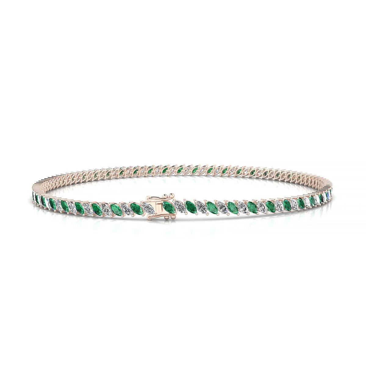 Nile 1-1 | 18k Rose Gold 3 x 1.5 mm Marquise Natural Emerald Tennis Bracelet