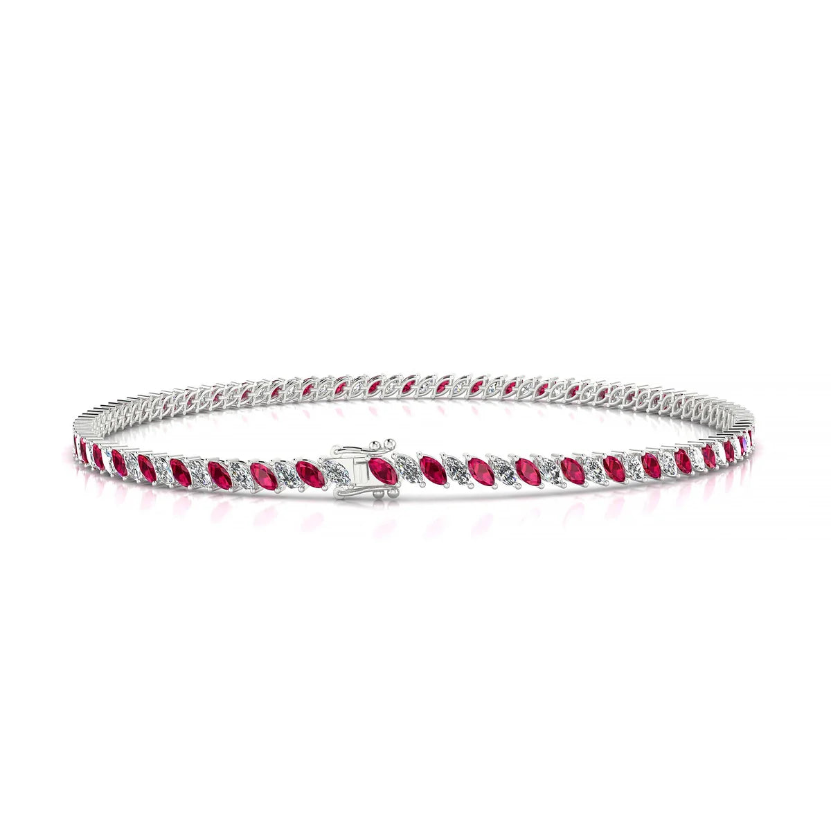 Nile 1-1 | 18k White Gold 3 x 1.5 mm Marquise Natural Ruby Tennis Bracelet