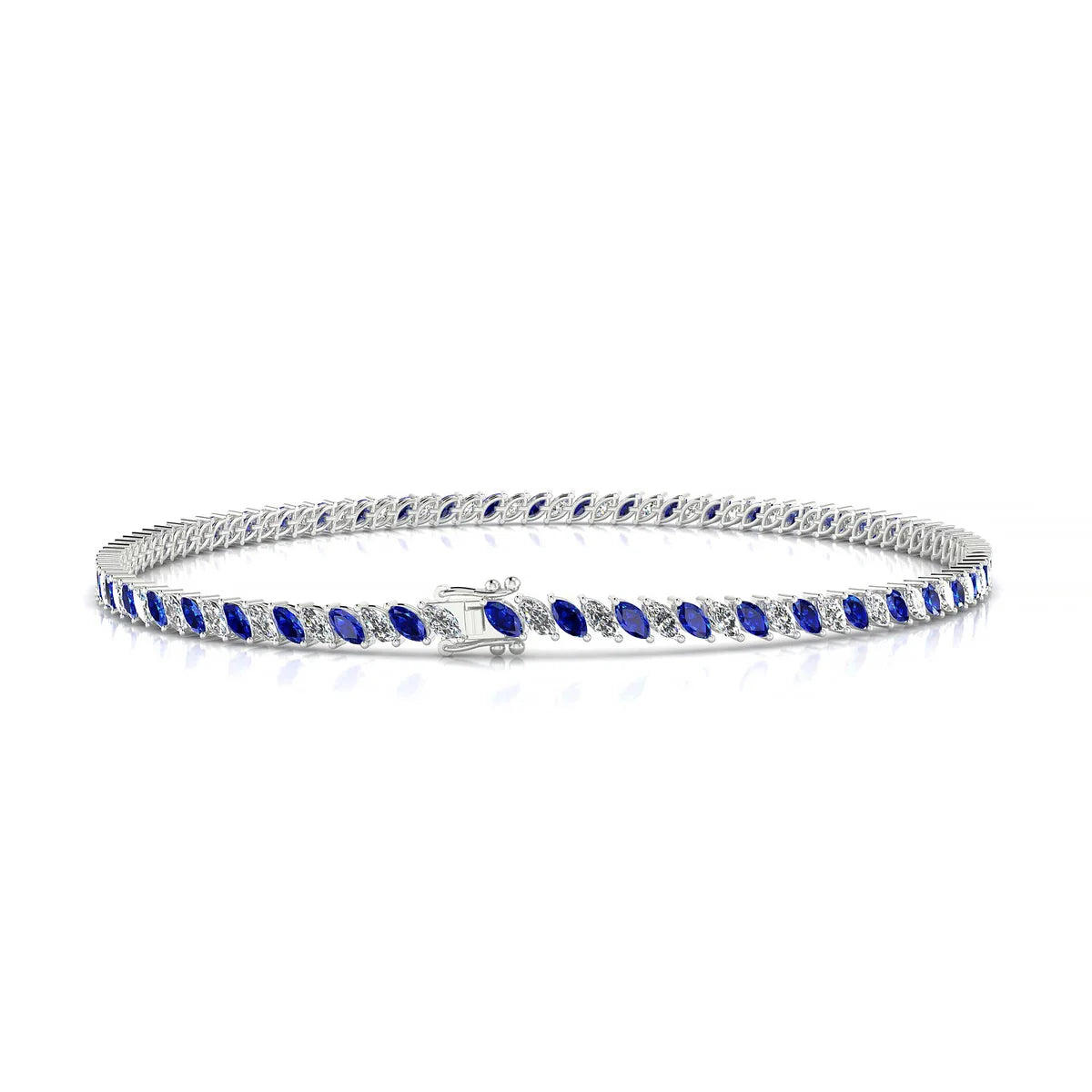 Nile 1-1 | 18k White Gold 3 x 1.5 mm Marquise Natural Sapphire Tennis Bracelet