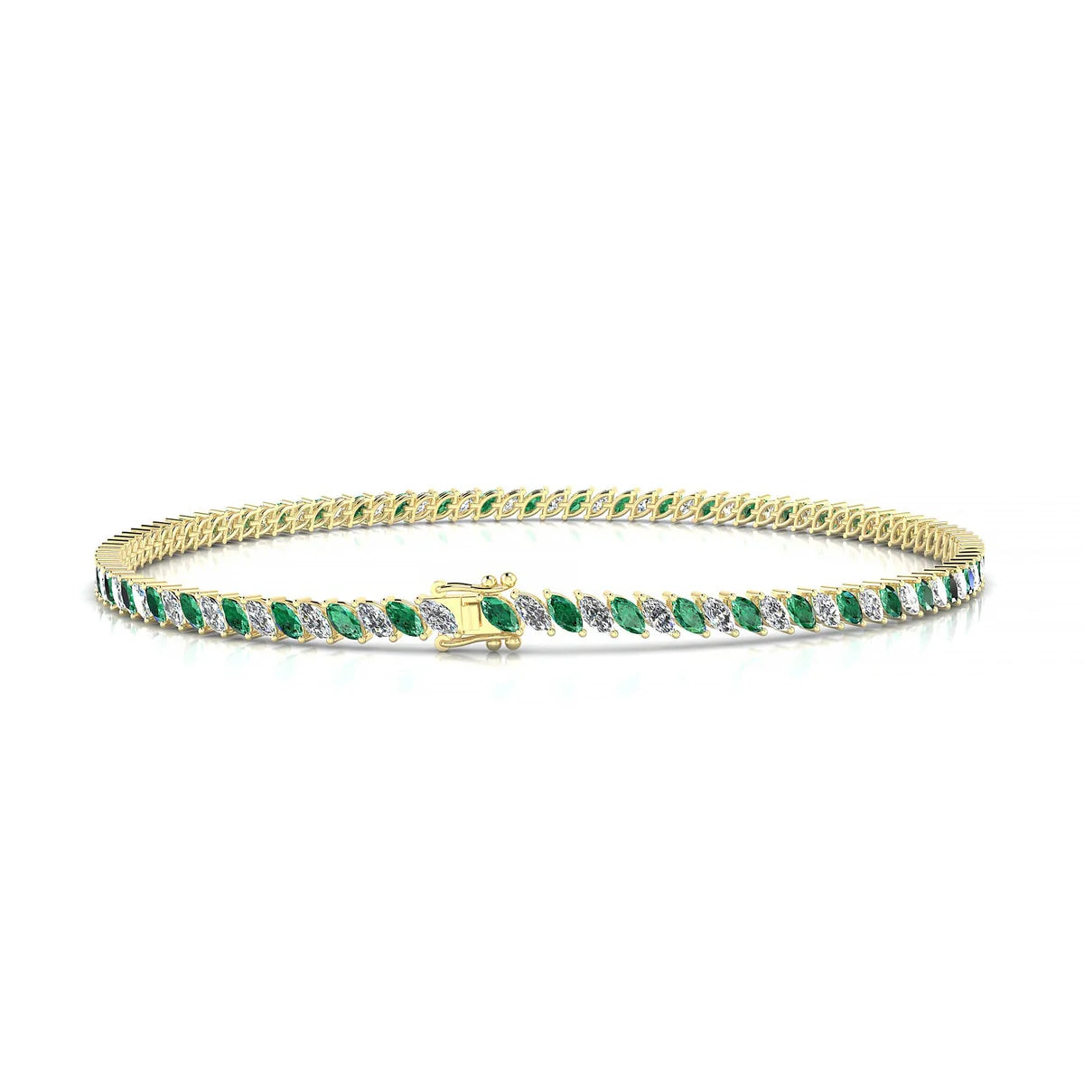 Nile 1-1 | 18k Yellow Gold 3 x 1.5 mm Marquise Natural Emerald Tennis Bracelet