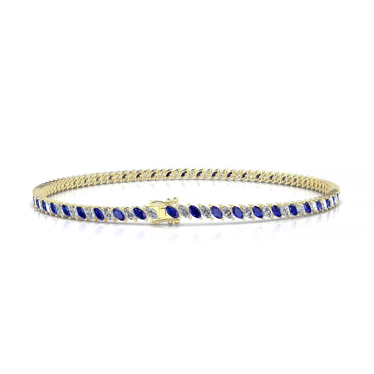 Nile 1-1 | 18k Yellow Gold 3 x 1.5 mm Marquise Natural Sapphire Tennis Bracelet