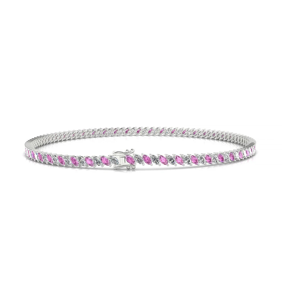 Nile 1-1 | 18k White Gold 3 x 1.5 mm Marquise Natural Pink Sapphire Tennis Bracelet