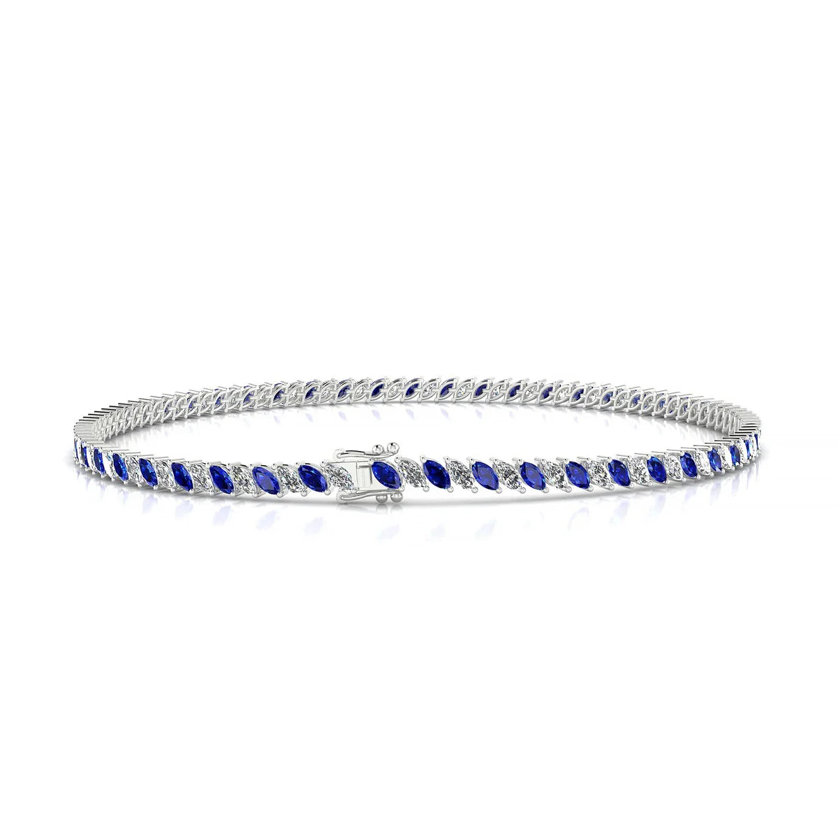 Nile 1-1 | 18k White Gold 3 x 1.5 mm Marquise Natural Sapphire Tennis Bracelet