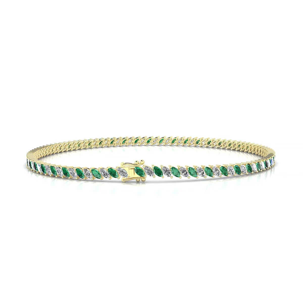 Nile 1-1 | 18k Yellow Gold 3 x 1.5 mm Marquise Natural Emerald Tennis Bracelet