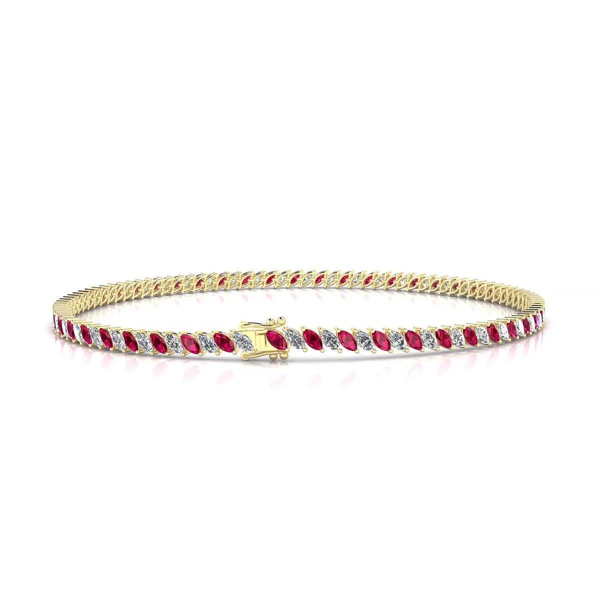 Nile 1-1 | 18k Yellow Gold 3 x 1.5 mm Marquise Natural Ruby Tennis Bracelet