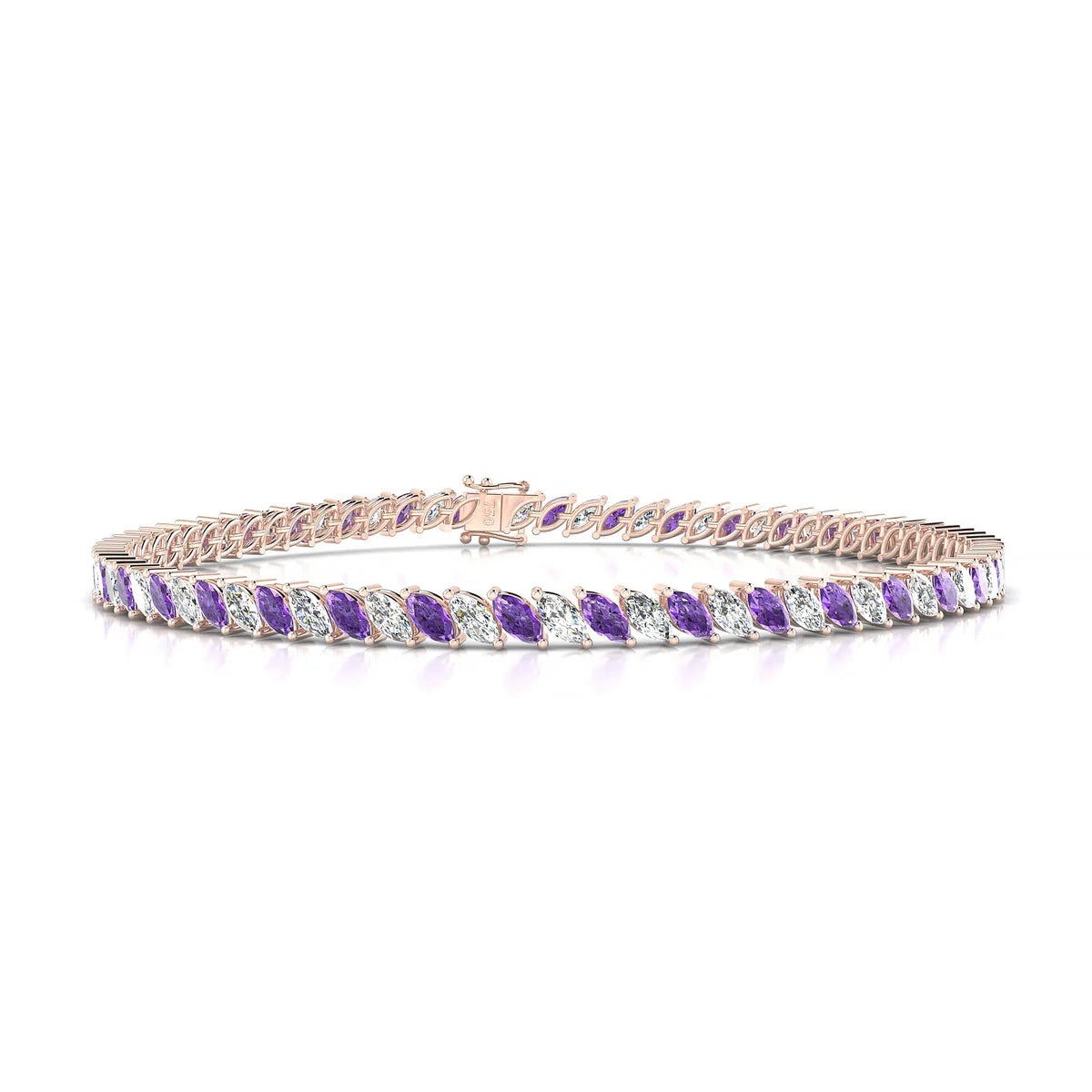 Nile 1-1 | 18k Rose Gold 4 x 2 mm Marquise Natural Amethyst Tennis Bracelet